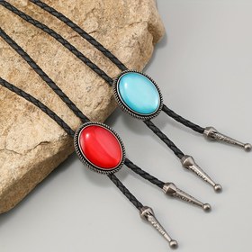 Resim 1 adet Batı Tarzı Cowboy Tarzı Ayarlanabilir PU Örgülü Kravat, Turkuaz ve Kırmızı Taşlı Kolyeler, Metal Bilezik - Gömlek Yaka Için İdeal, Batı Aksesuarları|Batı Tarzı Kravat|Ayarlanabilir Kravat, Cowboy Aksesuarları 