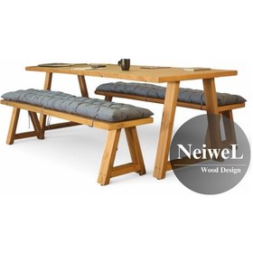 Resim Neiwel Tier Doğal Ahşap Banklı Toplantı Masasıı x 100 x 320 Açık Ceviz 