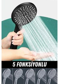 Resim Siyah Duş Seti Lüks 5 Fonksiyonlu Ayarlanabilir Dayanıklı Banyo D Beyaz 