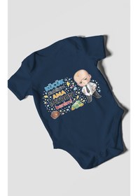 Resim Morivokids Küçük Olabilirim Ama Patron Benim Kısa Kollu Bebek Body Lacivert 