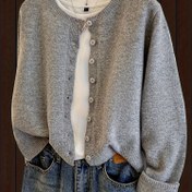 Resim Kadınlar İçin Şık Düğmeli Ön Kardigan - Yumuşak Esnek Kısa Kollu Cepli Açık Ön Kazak, Yuvarlak Yaka Günlük Şık Katmanlama Parçası İlkbahar & Sonbahar için, Mevsimlik Moda, Dayanıklı Örgü Giysi, Sonbahar Gardırop, Rahat Kumaş, Stil Sahibi Kadınlar 