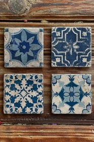 Resim Oscar Stone Decor Baskılı Doğaltaş Bardak Altlığı 4'Lü Set Desen Tile 4Dsn-132 