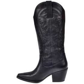 Resim Pullman Hakiki Deri İşlemeli Western Kadın Çizme Plm-011 Siyah Siyah 