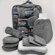 Resim 9 adet/takım Araba Yıkama Temizleme Kiti Araba Havlusu Mikrofiber Araba Yıkama Havlusu Parlatma Pedleri Araba Temizleme Fırçası Mikrofiber Havlu için 