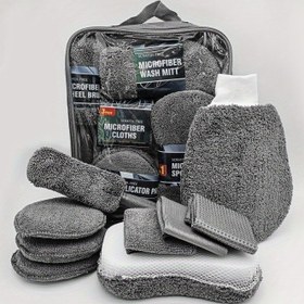 Resim 9 adet/takım Araba Yıkama Temizleme Kiti Araba Havlusu Mikrofiber Araba Yıkama Havlusu Parlatma Pedleri Araba Temizleme Fırçası Mikrofiber Havlu için 