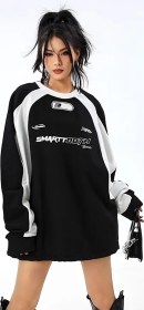 Resim Cainzoven Y2k Baskılı Oversize Spor Uzun Kollu Tişört 197284553 SIYAH 