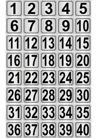 Resim Metal Kapı,masa,dolap Numarası 10cmX10cm 40 Adet (1..40) Gümüş Renk Metal 