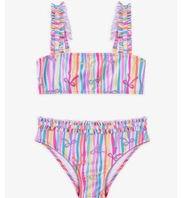 Resim Penti Renkli Kız Çocuk Ribbon Bandeau Bikini Takımı 