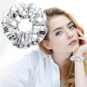Resim Vintage Gümüş Pullu Scrunchie - Büyük, Parıldayan Disko Topu Saç Bağı Yüksek At Kuyrukları & Dans Partileri İçin 
