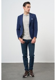 Resim İmza Koyu Lacivert Kareli Mono Yaka Likralı 6 Drop Ekstra Slim Fit Casual Ceket 1002240156 Koyu Lacivert 