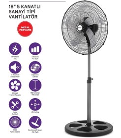 Resim herevdeinova İnova Kasırga 18 Inç 45 Cm Sanayi Tipi 75 Watt Metal Pervaneli Vantilatör Serinletici 