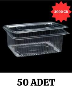 Resim Kalbi Ticaret Plastik Sızdırmaz Kap 2000 gr 50'li Plastik Kapaklı Kase Saklama Kabı Şeffaf Kullan At Kase 