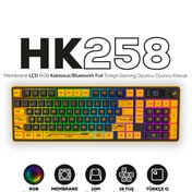Resim Hawk Gaming Chair HK258 Membrane LCD RGB Kablosuz/Bluetooth Cyber Sarı Siyah Full Türkçe Gaming Oyuncu Klavye 