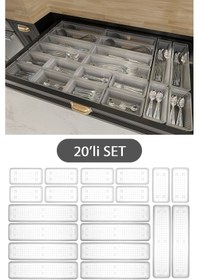 Resim 20'li Modüler Set Kaşıklık Çekmece Içi Düzenleyici Çatal Kaşık Bıçak Düzenleme Organizeri Şeffaf 