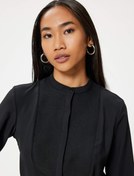 Resim Saten Gömlek Yakasız Uzun Kollu İki Farklı Kumaş Kullanımlı 