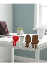 Resim 3d Baskı Kahve Fincanı Biblo+kahve Çekirdeği+çikolata+kalp 4 Lü Set 