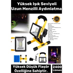 Resim Premium 2400 Lümen IP44 Su Geçirmez 4400 Lityum Pil 100 Metre Menzilli Şarjlı Spot Lamba Projektör 