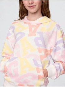 Resim GAP Kız Çocuk Sweatshirt, Kapüşonlu, V-Yaka, Logo Baskılı, Çok Renkli, M Beden 