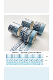 Resim Padme studio Desenli 3’lü Kağıt Bant (1ADET 1,5CMX3METRE—2ADET 1CMX3M)(MAVİ TONLAR) 