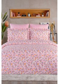 Resim Juliet Serisi Fırfırlı Çift Kişilik 6 Parça Nevresim Takımı--72 Açık Pembe 