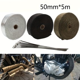 Resim Motosiklet Egzoz Isı Bandı, Paslanmaz Çelik Bağlarla Termal Koruma Bandı, Boru İzolasyonu İçin Yüksek Sıcaklık Dayanımlı Cam Elyaf Bandı 