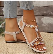 Resim Kadın Sandalet Yazlık Kayışlı Elastik Tatil Ayakkabısı Beyaz 