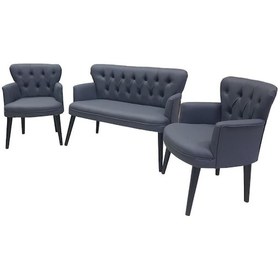 Resim Garden House Antrasit Gri Renk Deri Ahşap Ayak Ofis Koltuk Takımı Büro Bekleme Koltuk Takımı Oturma Gurubu Antrasit 