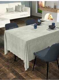Resim Kadife Dokulu Taş Rengi Masa Örtüsü Taş Rengi 