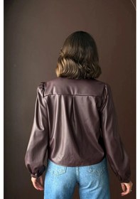 Resim Suni Deri Uzun Kollu Gömlek Kahve 