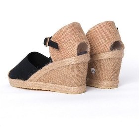 Resim Gerçek Elişi Siyah Bilekten Bantlı Topuğu Açık Keten Espadril Dolgu Topuk Handmade Siyah 