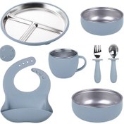 Resim Xianwen Silikon 304 Paslanmaz Çelik Yemek Tabağı Vantuzlu Set Çok Renkli 