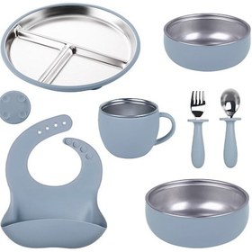 Resim Xianwen Silikon 304 Paslanmaz Çelik Yemek Tabağı Vantuzlu Set Çok Renkli 