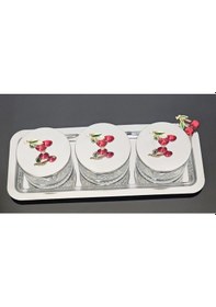Resim Atabey Home Collection 3'lü Kirazli Gümüş Tepsili Kase Seti & Şekerlik & Sunumluk & Çerezlik 
