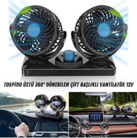 Resim caralp Oto Araç İçi Vantilatör Çift Başlıklı Çakmaklıklı Soğutucu Fan 360° Dönebilen Ultra Sessiz Araç Fanı 