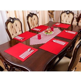 Resim Kırmızı Amerikan Servis Supla Ve Runner Seti 12 Kişilik Set Kırmı Kırmızı 