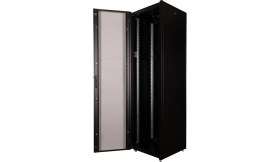 Resim Lande 42U 600X600 Hyperline Dikili Tip Rack Kabinet (Siyah) (Ön Cam Kapak / Tekerlekli) 