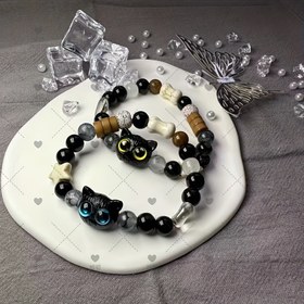Resim 1 adet Siyah Sevimli Kedi Çift Bileklik, Hediye için Uygun 