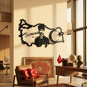 Resim Gurur ve Miras Atatürk Türkiye Haritası Metal Duvar Dekoru - 50x23 cm 