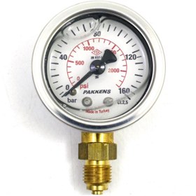 Resim Pakkens 0-160 Bar 63 mm Alttan Bağlantılı Gliserinli Manometre G 1/4 inç 