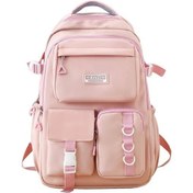 Resim Oldfriend Siyah Pembe Şık Unisex Hafif Nylon Sırt Çantası Geniş Kapasiteli Çok Cepli Pembe 