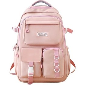 Resim Oldfriend Siyah Pembe Şık Unisex Hafif Nylon Sırt Çantası Geniş Kapasiteli Çok Cepli Pembe 