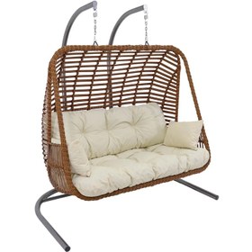 Resim MONALİN HOME GARDEN Kudüs Classic Rattan Kahverengi El Örgüsü Bahçe & Balkon & Teras Çift Kişilik Salıncak 