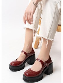 Resim Asmi Shoes Kadın Tek Baletli Loafer Model Topuklu Ayakkabı Bordo Rugan Krem 