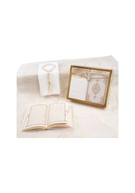 Resim Şal + Seccade + Tesbih + Kuran Hediye Seti Çanta Boy, Asetat Çanta, Beyaz 