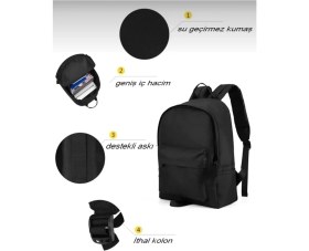 Resim Günlük Seyahat Kurs Sirt Çantasi Plain Dark Blue Daily Travel Course Backpack(Hugbag) 