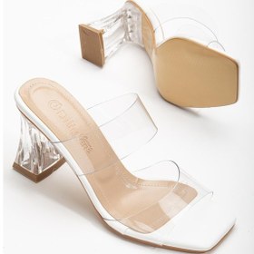 Resim Şeffaf İki Bantlı Beyaz Kadın Şeffaf Topuklu Terlik-2810-beyaz Beyaz 