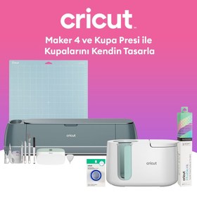 Resim Cricut Maker 4 Kesme Makinesi ve Kupa Presi ile Kupalarını Kendin Tasarla Paketi (Makine + Kupa Presi + Transfer Kağıdı + Isıya Dayanıklı Bant + Alet Seti + Kazıyıcı) 