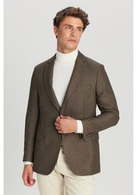 Resim AC&Co / Altınyıldız Classics Erkek Hakı Slim Fit Dar Kesim Mono Yaka Kapak Cepli Blazer Ceket Hakı 