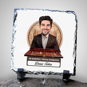 Resim Karikatürlü Erkek Tavla Oyuncusu Dekoratif Taş 