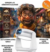 Resim Mmctech Taşınabilir Sinema Projektörü 4K Şarjlı Bluetooth Android Akıllı Hoparlörlü Işıklı Gerçek 4K 
